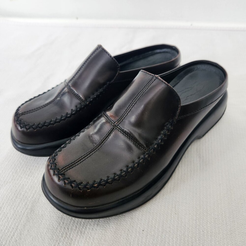Dansko Vtg Y2K Chunky Brown Leather Round Toe Embroidered Mule Clogs Size 39  -